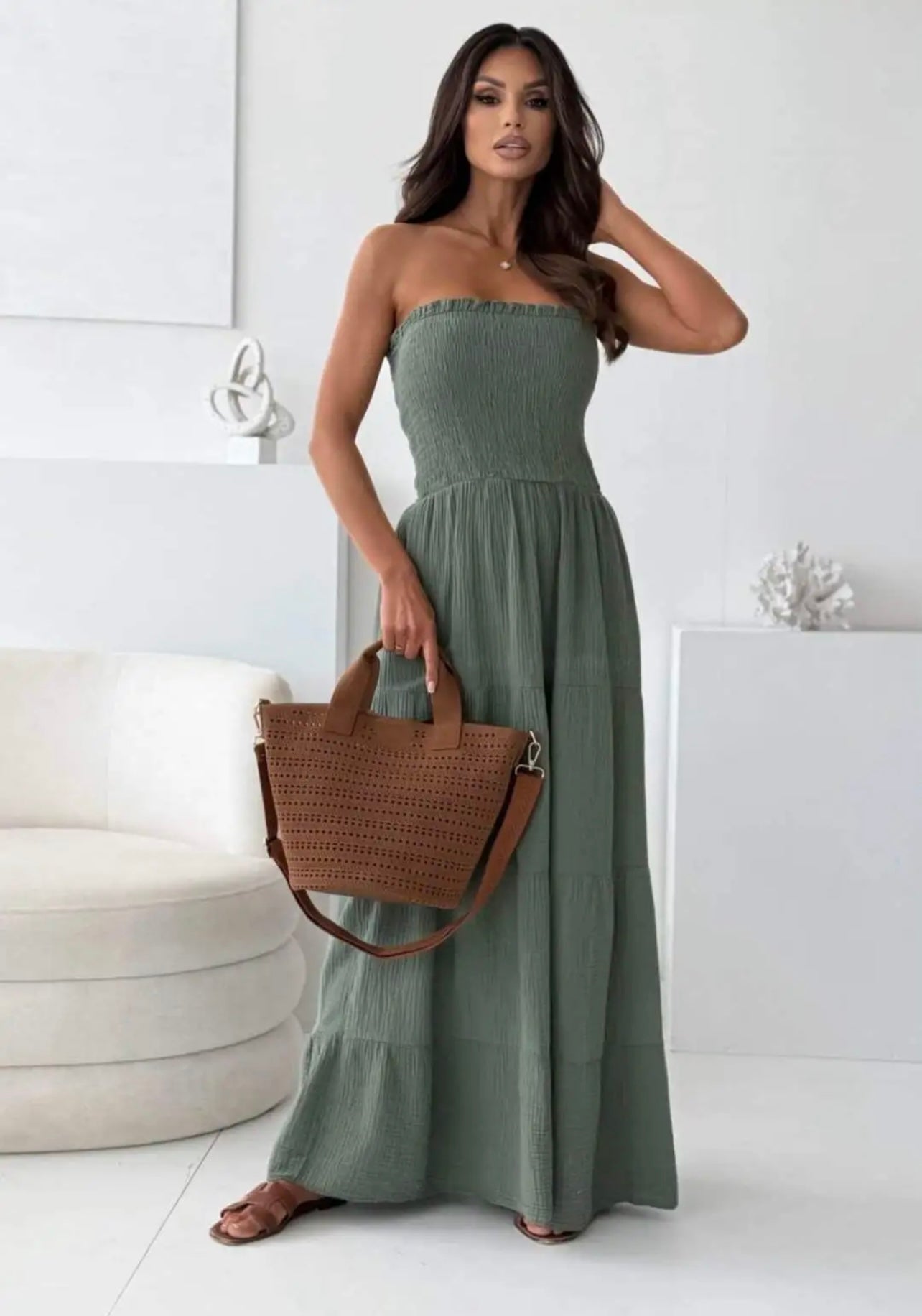 ROBE BUSTIER KAKI
