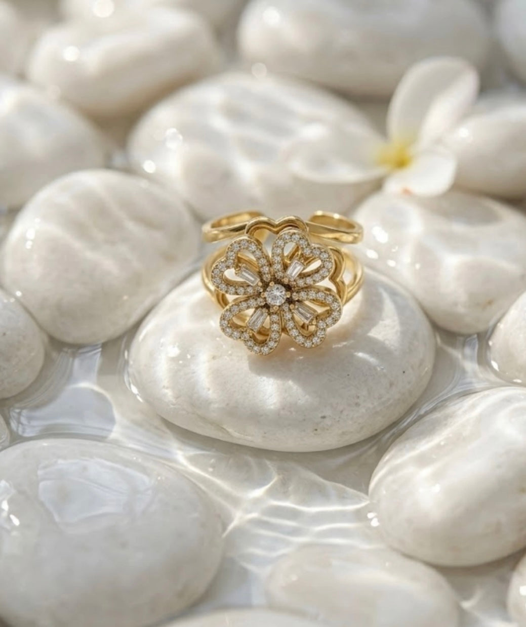 ✨ Bague Anti-Stress Fleur Strass Doré