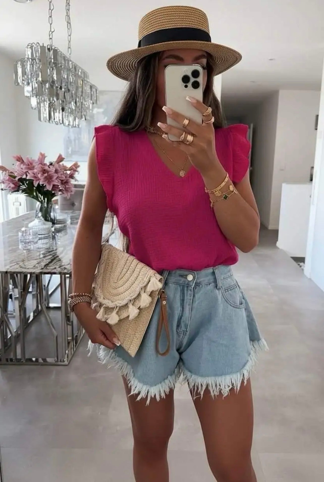TOP GAZ DE COTON FUSHIA