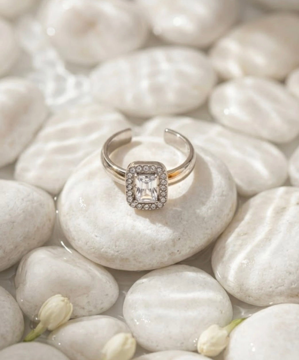 💎 Bague Strass Carré Argenté