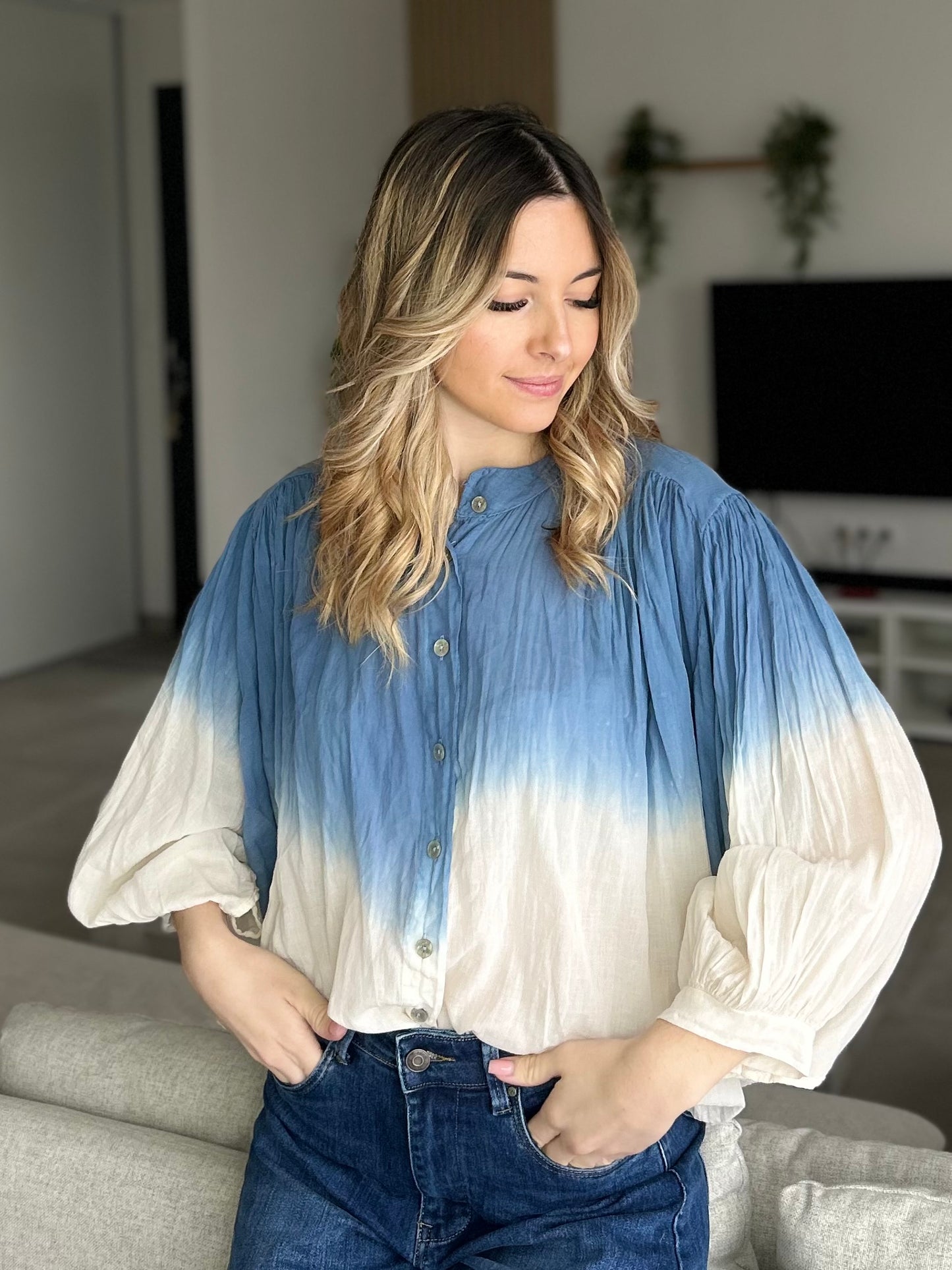 CHEMISE AMPLE DEGRADE BLEU