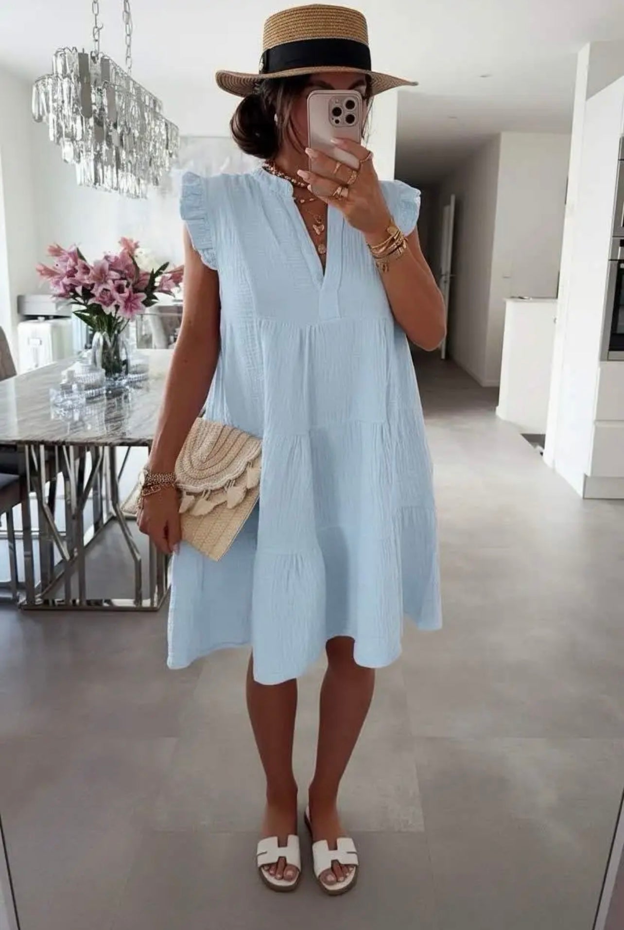 ROBE GAZ DE COTON BLEU CIEL