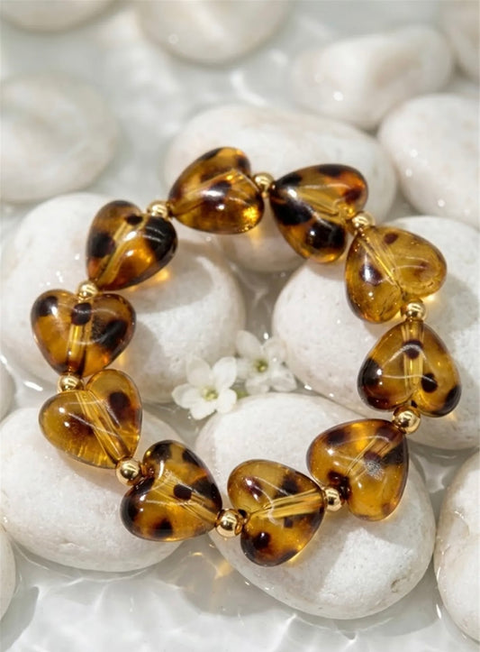 BRACELET COEUR RESINE LEOPARD