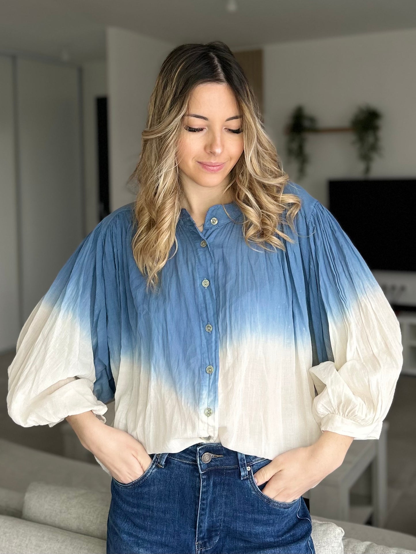 CHEMISE AMPLE DEGRADE BLEU