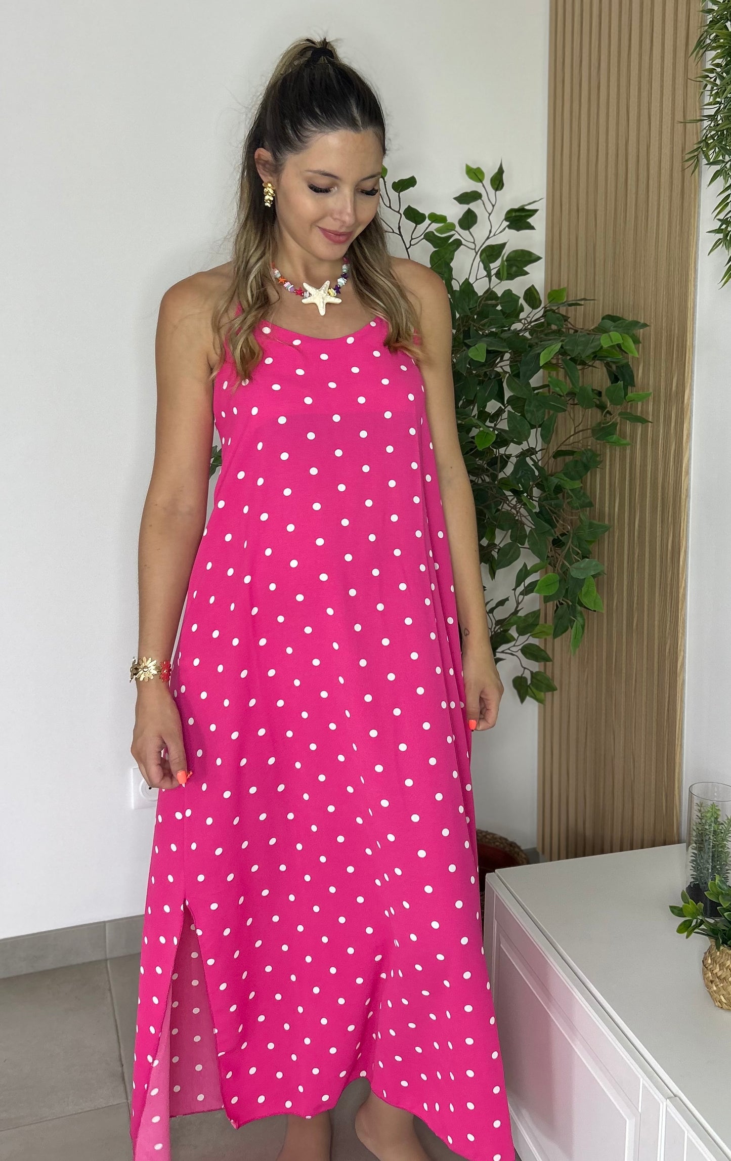 ROBE LEYA POIS FUSHIA