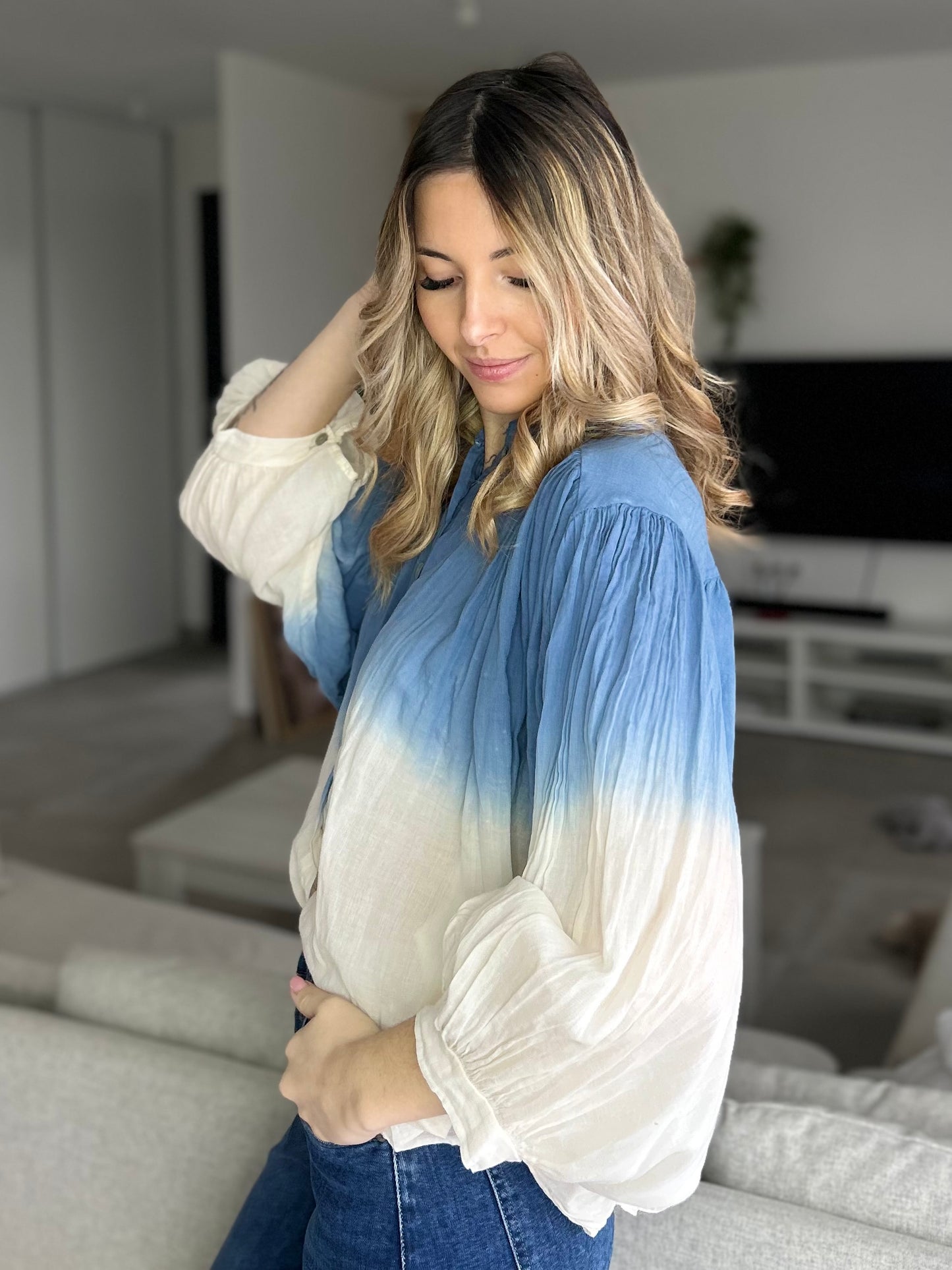 CHEMISE AMPLE DEGRADE BLEU