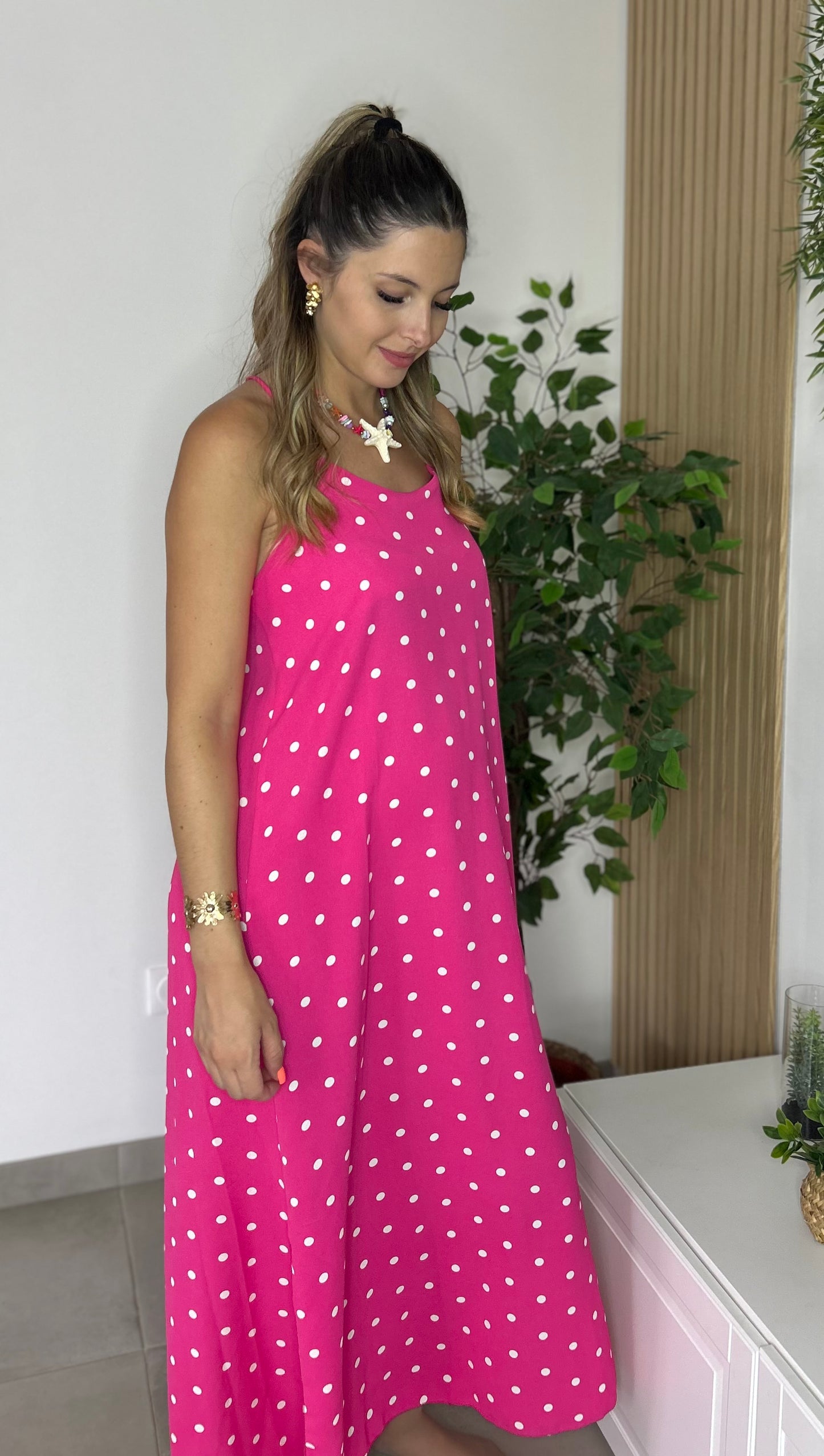 ROBE LEYA POIS FUSHIA