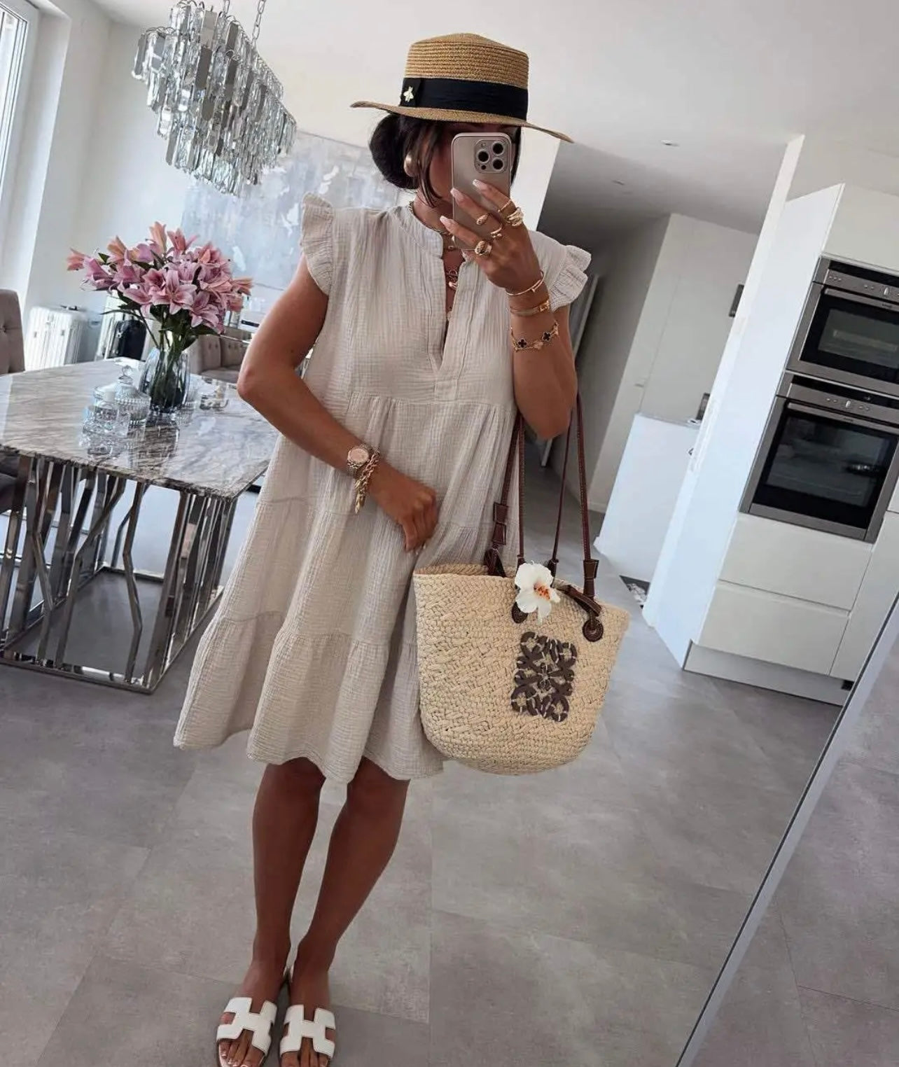 ROBE GAZ DE COTON BEIGE