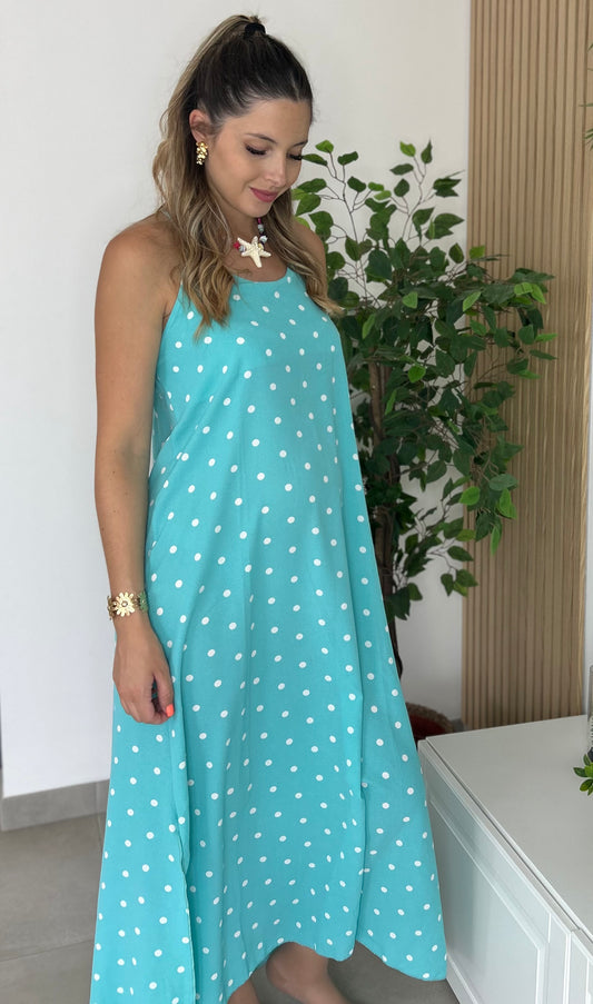 ROBE LEYA POIS TURQUOISE